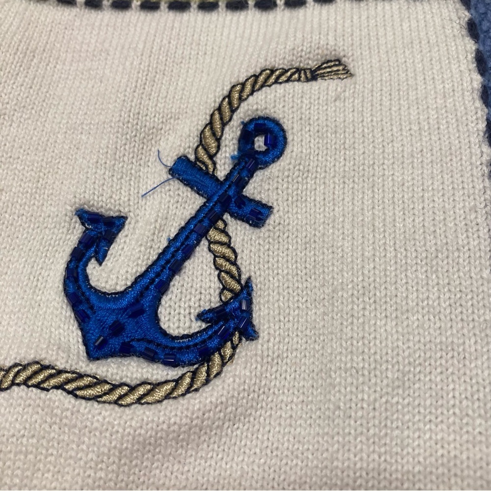 3/$20 90s Alfred Dunner Knit Zip Up Nautical Top Cardigan Womens Small Anchor - Picture 5 of 9